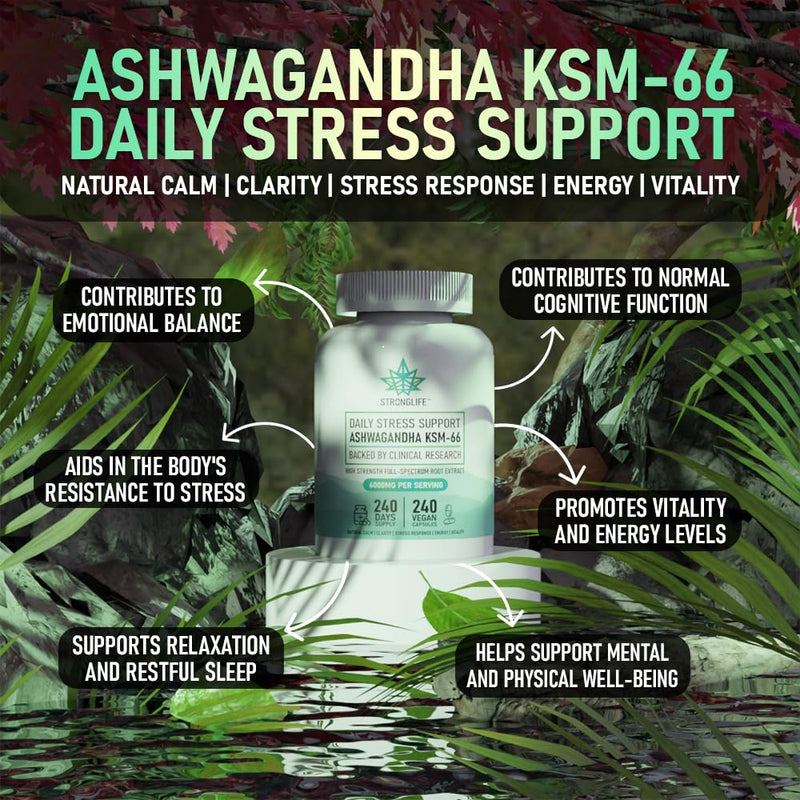 Ashwagandha KSM-66 Capsules 240-6000mg for Stress Relief, Energy, and Mental Clarity | High Strength, Like Tablets, Patches and Powder