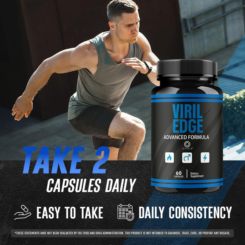 Viril Edge for Men Capsules - Official VirilEdge Pills Advanced Support for Maximum Strength, All Natural Ingredients Premium Vitamins for Overall Health & Wellness, 60 Capsules for 1 Month