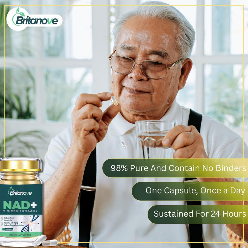 NAD+ with Trans Resveratrol Capsules 650mg, High Strength NAD+ Supplement for Energy, Anti-Aging, DNA Repair & Cellular Health 60 Capsules