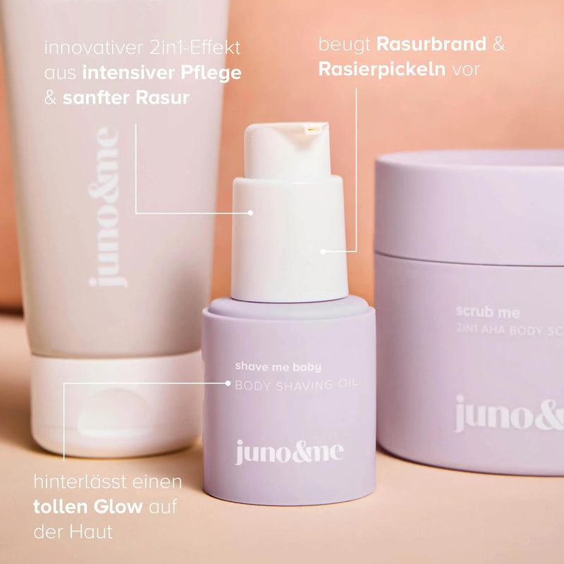 [Australia] - juno & me – Body Shaving Oil: Shaving oil for a close & smooth shave - 2-in-1 effect through care while shaving - helps with razor bumps & razor burn - almond oil & aloe vera - vegan body care - 60ml 