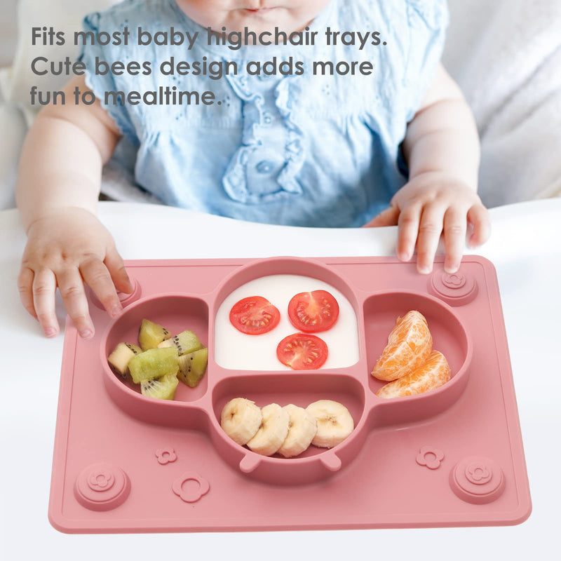 [Australia] - ROCCED Suction Plates for Baby Placemat Spoon Fork Set for Toddlers, Silicone Baby Plates with Suction Baby Dishes for Kids Plates-pale mauve Pale Mauve 