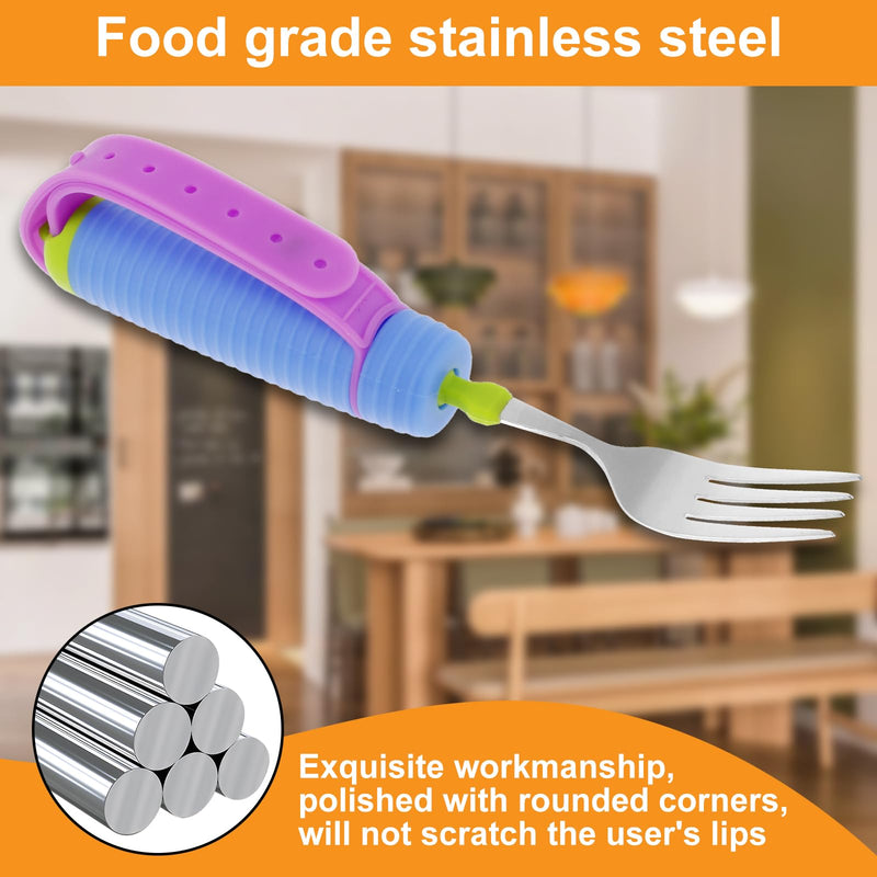 Adaptive Utensils Spoons Forks Set with Adjustable Silicone Strap and Nonslip Handle 360° Rotatable Adaptive Eating Utensils Easy Grip Cutlery for Elderly Disabled Arthritis Parkinson Disease