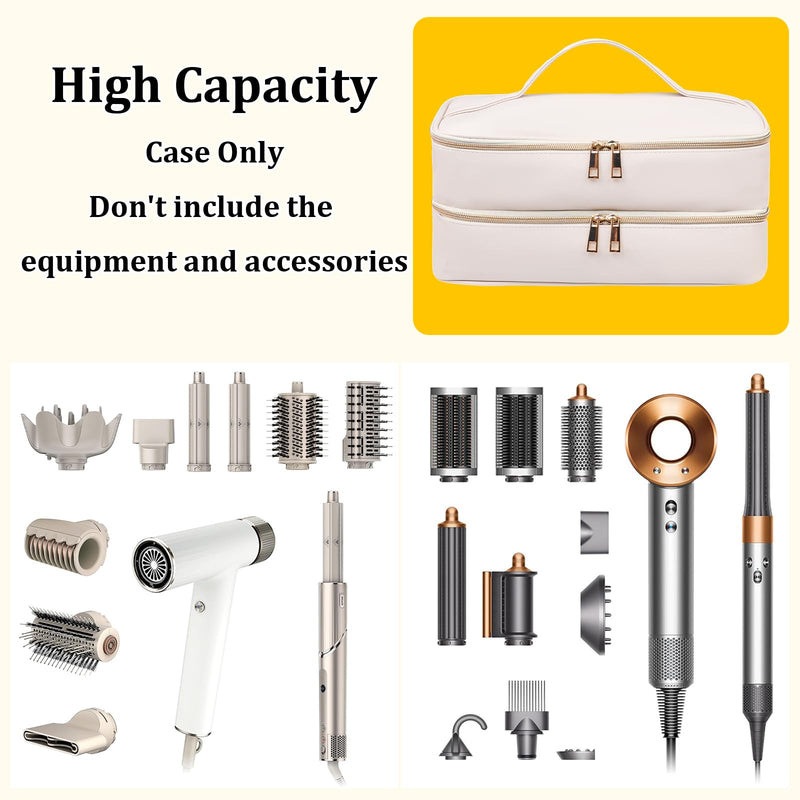 Travel Carrying Case for Shark Flex Style, Double Layer Storage Case for Shark SpeedStyle Hair Dryer Attachments, Waterproof PU Leather Organizer Bag (Black+Dianthus White)