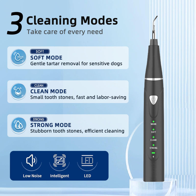 [Australia] - Dental Plaque Remover Tool-，Dental Scraper for Tartar and Plaque 3 Cleaning Moder USB Charge Teeth Cleaning Tools with LED Light Black 