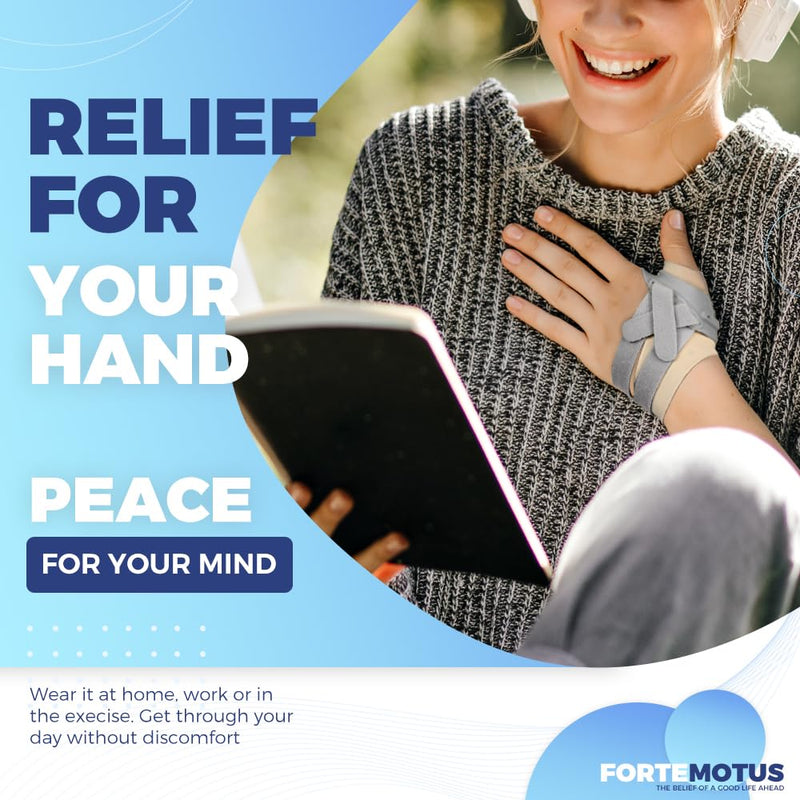 FORTEMOTUS CMC Thumb Brace - CMC Joint Support Stabilizer: for Thumb Joint Pain, Tendonitis, Osteoarthritis, Instability, Lightweight & Adjustable Thumb Support Brace for Men Women Beige, Left Hand Grey - Left Hand Small