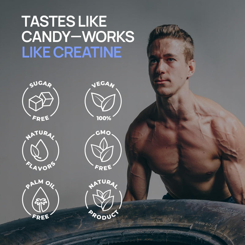 Creatine Monohydrate Gummies 5000mg - Sugar Free Vegan Pre Workout Chews - BCAAs 500mg, L-Carnitine 500mg - Gym Supplement for Men and Women, Blueberry, 120 Count 120 count (Pack of 1)
