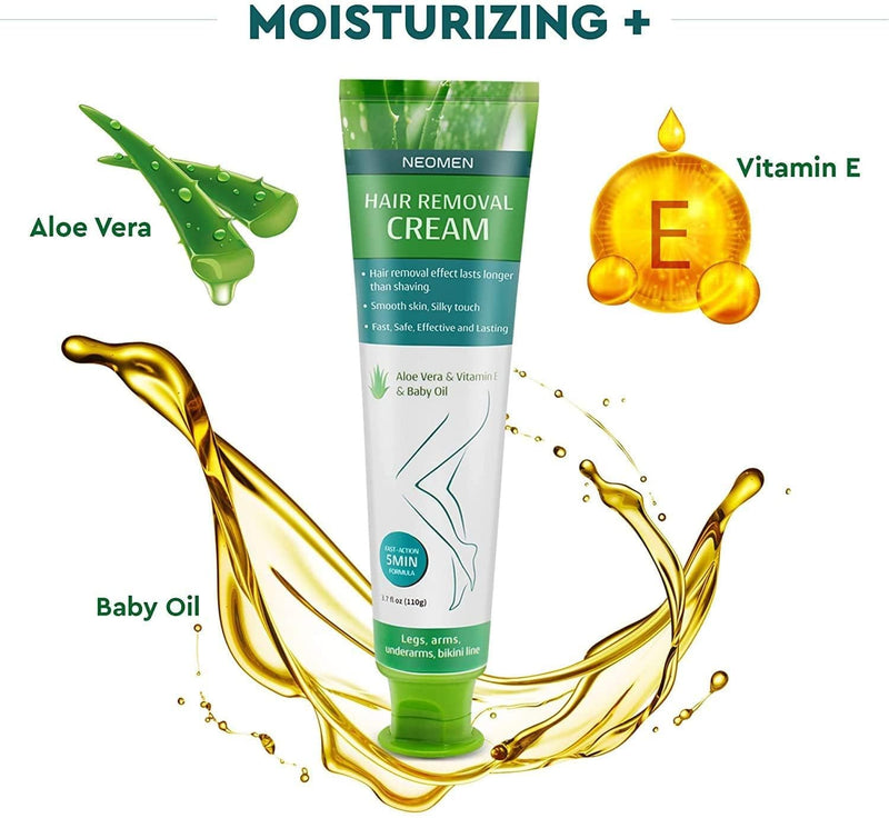 [Australia] - Hair Removal Cream for Men & Women : Painless Depilatory for Sensitive Skin & Intimate Areas, Moisturizing with Aloe Vera & Vitamin E, Safe for Underarms, Bikini, Arms & Legs 