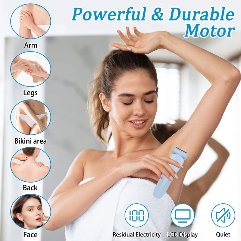[Australia] - Women's electric razor, 2 in 1 intimate razor for women, electric razor, women's epilator with IPX7 waterproof, wireless UBS wet/dry epilator for face, bikini, legs, arms, body, blue 