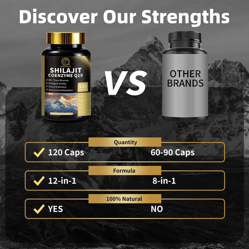 [Australia] - Shilajit for Men with Sea Moss & Ashwagandha,12 in 1 Himalayan Shilajit Supplements Capsules with Coenzyme Q10, Fulvic Acid & Humic Acid, Lion's Mane, Support Energy & Immunity, 120 Counts 120 Count (Pack of 1) 