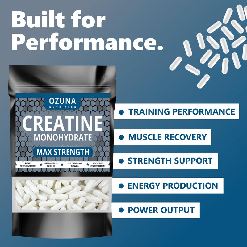 Creatine Monohydrate 3000mg | 60 Vegan Capsules | Micronised for Easy Absorption | Creatine Monohydrate Powder Tablets for Men & Women | Unflavoured, Gluten-Free & Keto-Friendly