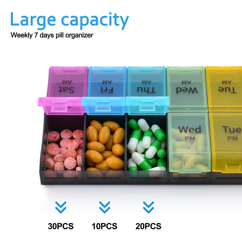 GREENCYCLE Extra Large Weekly Pill Organizer 2 Times A Day,7 Day Pill Box AM PM Medicine Planner Dispenser Case with XXL Compartment Home Pill Container for Vitamins Fish Oil Supplements (Rainbow)