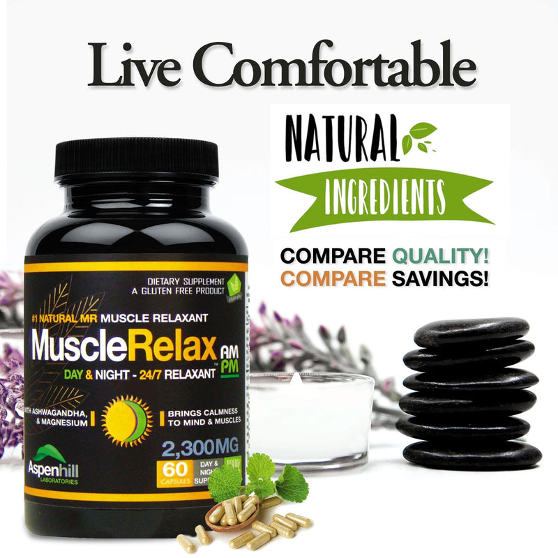 The Original Muscle Relax AM-PM 24/7 Day or Night with Magnesium and Calcium - Calmness - Relaxation - 60 Count