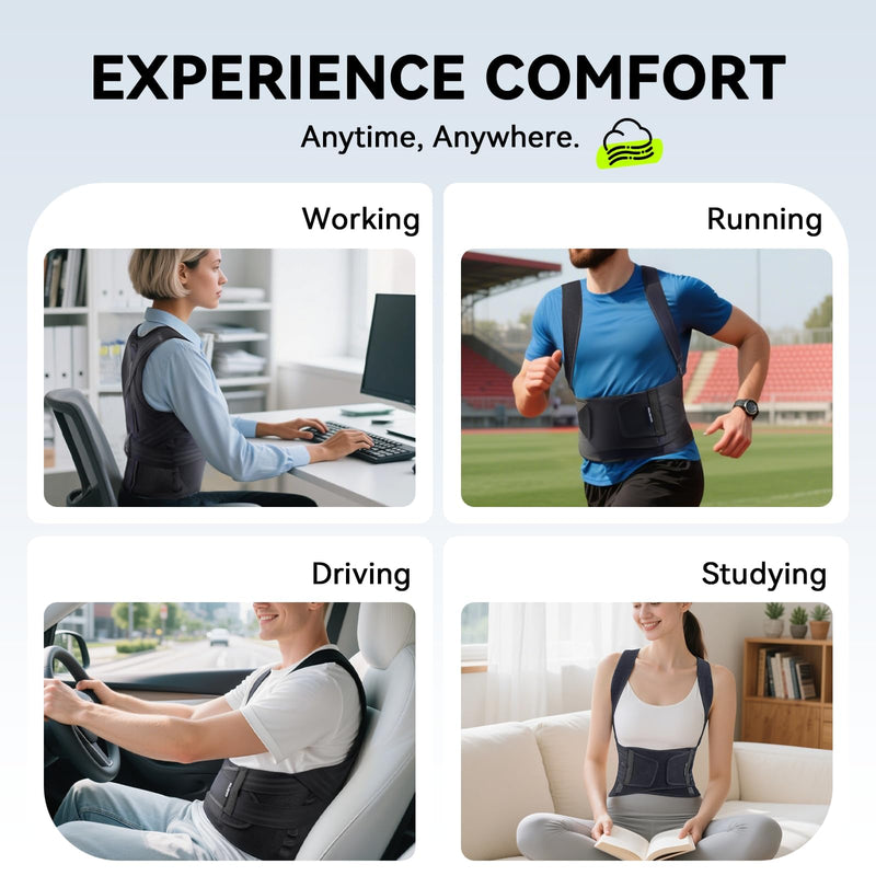 [Australia] - Posture Corrector for Women & Men, [Upgraded Support & Breathable Mesh] Adjustable Back Brace, Full Back Support, Shoulder Straightener for Back Pain Relief, Scoliosis, Hunchback & Spine Alignment Large Black Gray 
