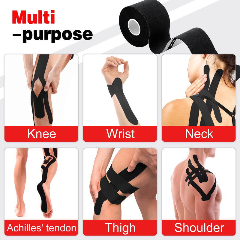 [Australia] - AZEN 3 Rolls Kinesiology Tape, 16.4 ft Waterproof Kinetic Tape for Joints Support and Muscle Pain Relief, Uncut Muscle Tape, Knee Tape, Athletic Tape - Black 