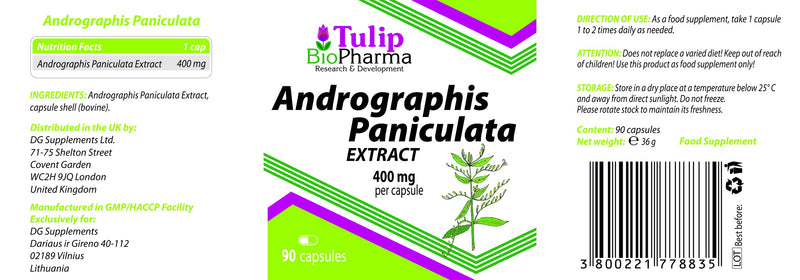 Andrographis Paniculata 400mg 90 Capsules, 3rd Party lab Tested, High Strength Supplement