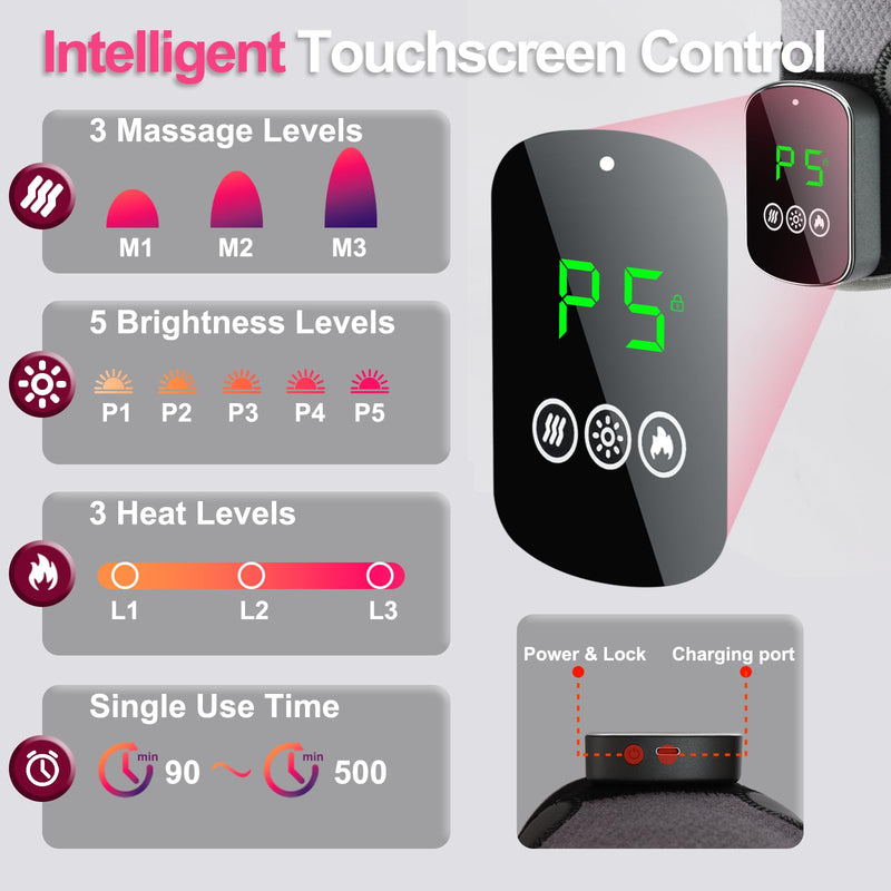 3-in-1 Red Light Therapy Knee Brace with 4 Vibration Massage Areas, 5000mAh Rechargeable Heated Knee Massager, 660nm&850nm Infrared Light Therapy Heated Device for Knee Elbow Shoulder Pain Relief
