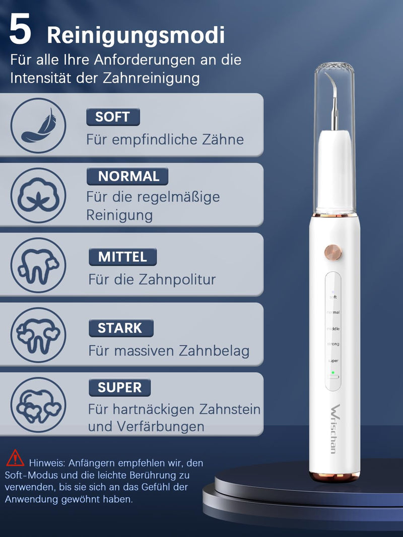 [Australia] - Wrischan tartar remover, teeth cleaning set with UV lamp, 5 adjustable modes and 4 interchangeable cleaning heads, tooth cleaning set, stain removal for dental care at home 