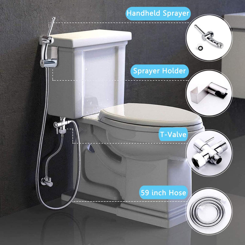 [Australia] - Clean Pass Douche Kit - Pre-Intercourse Hygiene Stainless Shower Douche Nozzle+1.5m Shower Hose+T-Adapter Water Regulator Knob L Shaped Douche/Enema Perfectly Designed for Men & Women Body Anatomy 