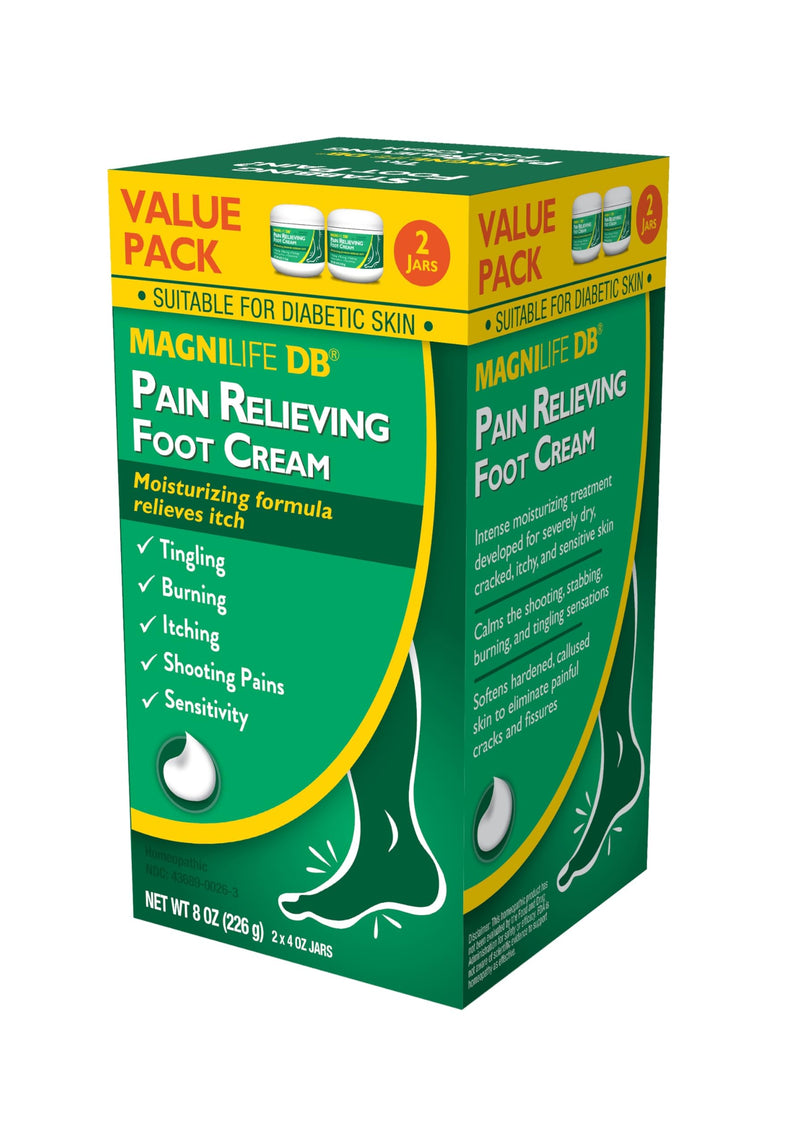 MagniLife DB Pain Relieving Foot Cream, 4 Oz Jar (2 Pack) Calming Relief for Burning, Tingling, Shooting & Stabbing in Feet & Legs, Moisturizing & Hydrating Foot Cream for Diabetic & Sensitive Skin 2-4oz Jars
