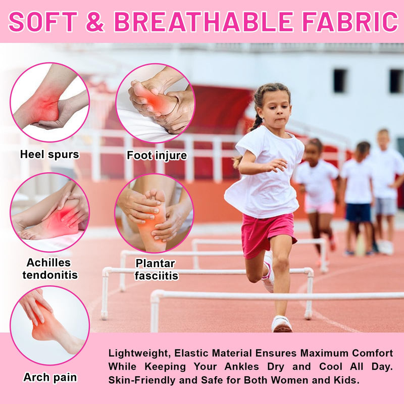 2 Pairs Kids Ankle Brace Set, Children Foot Support Stabilizer Wraps Protector Guard, Ankle Support Elastic Kids Compression Socks, for Plantar Fasciitis, Swelling, Injury Recovery Pink Medium