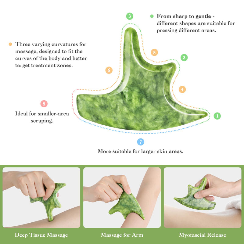 [Australia] - 3 PCS Jade Stone Gua Sha Massage Tool Large Guasha Board with Handle Muscle Scraping Massage Tools Body Sculpting Anti Cellulite Spa Acupuncture Tools,Full Body Deep Tissue Massage Style 1 