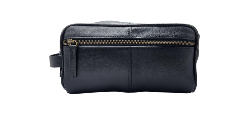 Black Genuine Buffalo Leather Toiletry Bag for Men & Women – Vintage Dopp Kit Wash Bag Travel Organiser – Handmade Leather Shaving Kit Bag with Handle – Luxury Gift