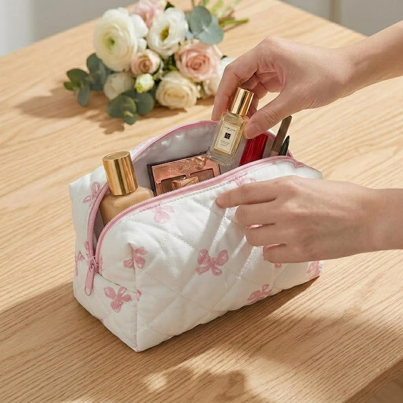 TenKa 10 Pcs Quilted Makeup Bags Bulk, Premium Floral Cosmetic Bag Bridesmaid Gifts, Cute Coquette Travel Pouch Organizer-Sweet Style Sweet Style
