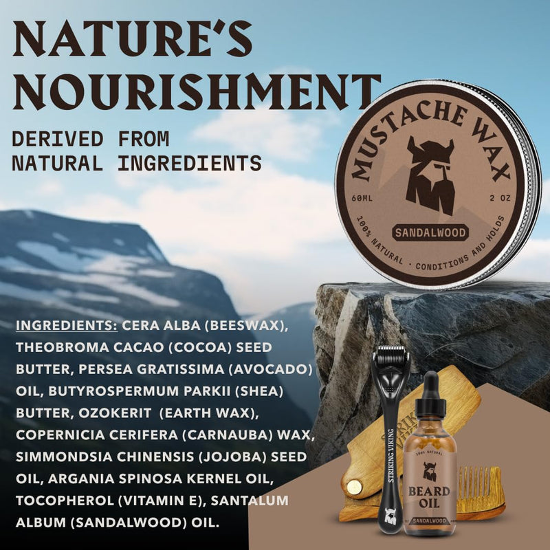 [Australia] - Striking Viking Mustache Wax and Comb Kit - Beard and Mustache Wax for Men with Strong Hold Natural Beeswax - Helps Tame, Style, and Groom (2 oz) (Sandalwood) Sandalwood 