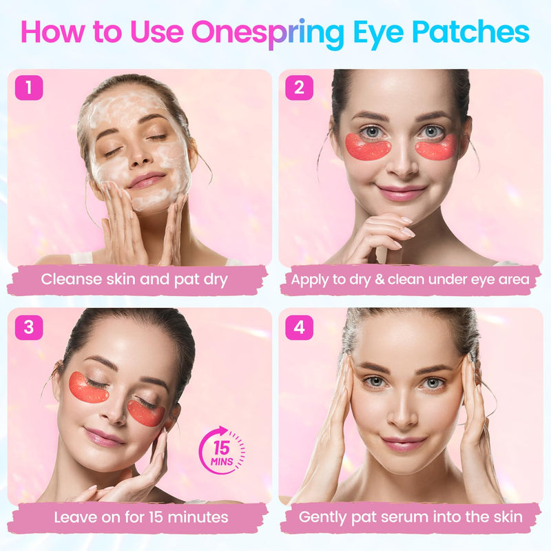 [Australia] - Under Eye Patches (24 Pairs) - Upgrade Eye Gel Pads for Wrinkles, Puffy Eyes, Dark Circles, Eye Bags, Natural Collagen Eye Gels Pads, Under Eye Mask Patches for Refreshing, Revitalizing 24 Count (Pack of 1) Pink 
