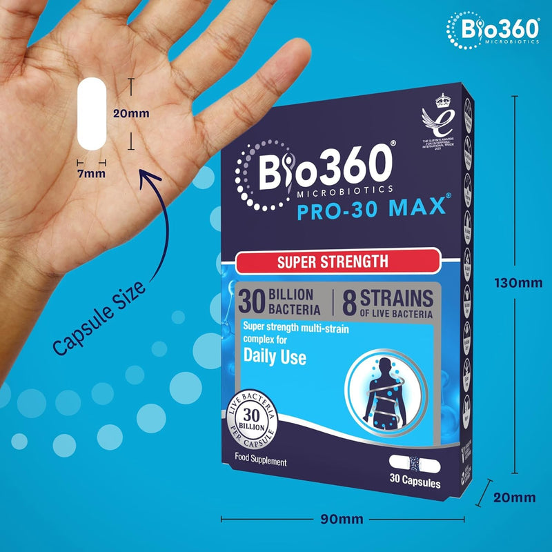 Natures Aid Bio360 Pro-30 MAX (30 Billion Bacteria), 30 Capsules (Pack of 5), 148.0 g | 30 Billion Bacteria, 30 Capsules per Pack, 150 Capsules Total