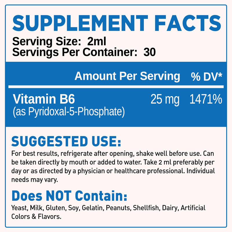 duwhot P5P Vitamin B6 25mg Liquid Drops, 2 Fl Oz | Pyridoxal-5-Phosphate Activated B6 Supplement for Women & Men, Energy Support, Balance, Nervous System Health