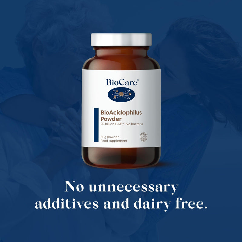 BioCare BioAcidophilus Powder - LAB4 Live Bacteria Complex for Daily Use - Clinically Researched Supplement - 60g