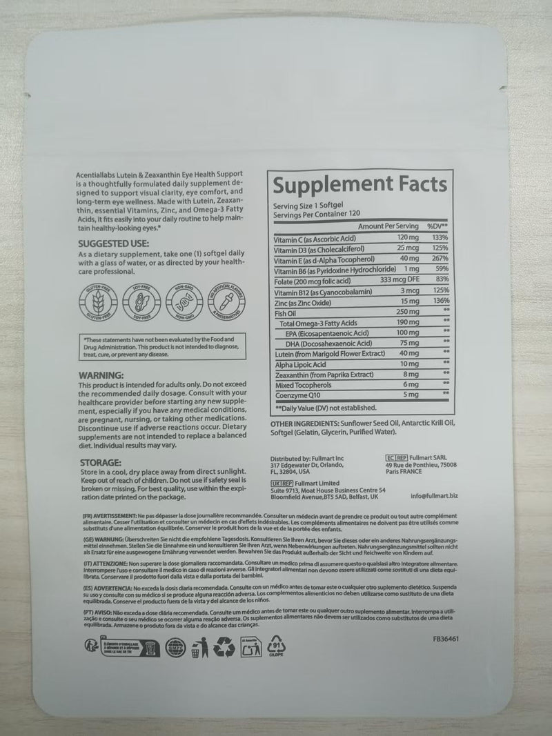 Lutein & Zeaxanthin Eye Vitamins 40mg Softgels – 16-in-1 Formula with Omega 3, Zinc & Vitamins C, D3, B6, B12 – 120 Counts 4 Month Supply – Daily Food Supplement for Normal Vision Nutrient Support