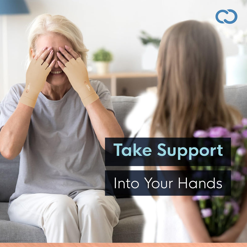 Copper Compression Arthritis Gloves | Fingerless Arthritis Carpal Tunnel Pain Relief for Men & Women | Hand Support Wrist Brace for Neuropathy, Rheumatoid, Tendonitis, Swelling, Crocheting Nude (M) Medium (1 Pair)