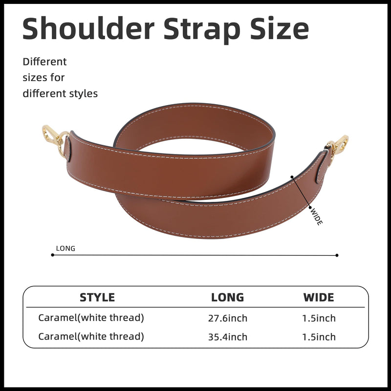 Vachetta Leather Strap for Celin Bucket Bag, Multi Length Handmade Cowhide Crossbody Purse Strap for Handbag 【1.5inch Wide 35.4inch Long, Caramel (Caramel Thread)】 Caramel ( Caramel Thread ) 【35.4inch Long】 1.5inch Wide
