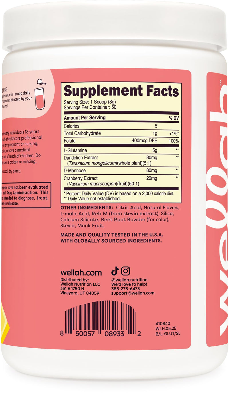 [Australia] - Wellah L-Glutamine Strawberry Lemonade Flavored (50 Servings) - 5g L-Glutamine Per Serving, Sweetened with Stevia 