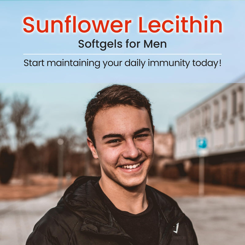 [Australia] - Sunflower Lecithin Softgels for Men - 100 Softgels - Brain Health & Vitality Support - 1200mg Natural Formula - Non-GMO - Focus, Heart Health, Choline Rich - Optimal Absorption. 