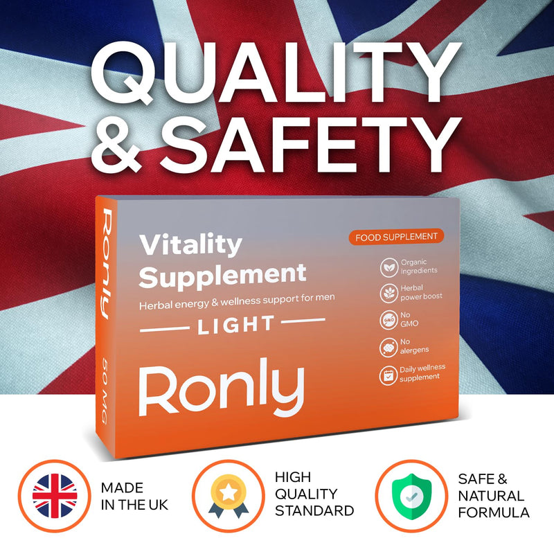 Ronly Vitality Light – 30 Blue Tablets 50mg | Powerful Herbal Supplement for Men | Enhances Strength, Energy & Endurance | Advanced Men’s Energy & Performance Complex with Ginseng & Zinc | UK Made 30 count (Pack of 1)
