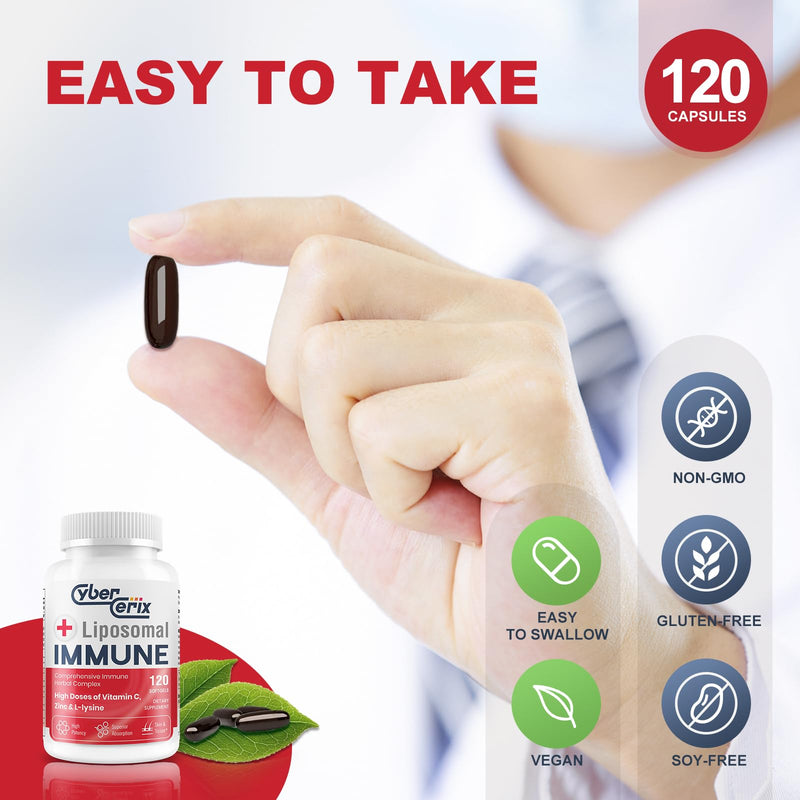 [Australia] - Advanced Liposomal Immune Supplement, Complex with L-Lysine 1,500mg, Vitamins, Minerals & Herbal Extracts, Comprehensive Daily Wellness Blend for Men & Women - 120 Capsules 120 Count (Pack of 1) 