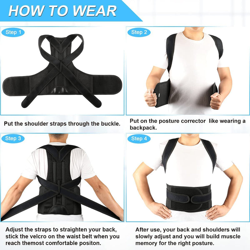 [Australia] - ORTONYX Full Back Support Brace with Removable Dorso-Lumbar Pad - Upper and Lower Back Pain Relief, Thoracic Kyphosis, Rounded Shoulders, Posture Correction/M Medium (Pack of 1) Black 