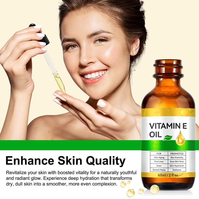 Vitamin E Oil for Face and Skin - Ultra Concentrated Pure Vitamin E Oil for Deep Moisturizing, Hair Care 2 Packs