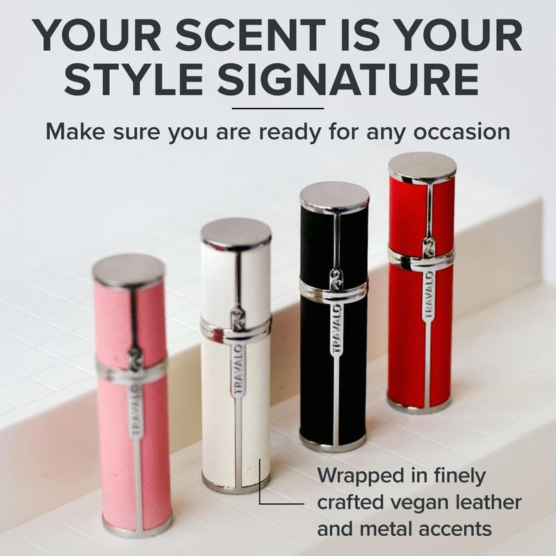 Travalo Milano Perfume Atomizer - Leak-Proof and TSA Approved for Air Travel - Reusable, Airtight, Easy Fill Mini Pump Sprayer - Lightweight, Vegan Leather with Polished Metal Outer Shell - Red