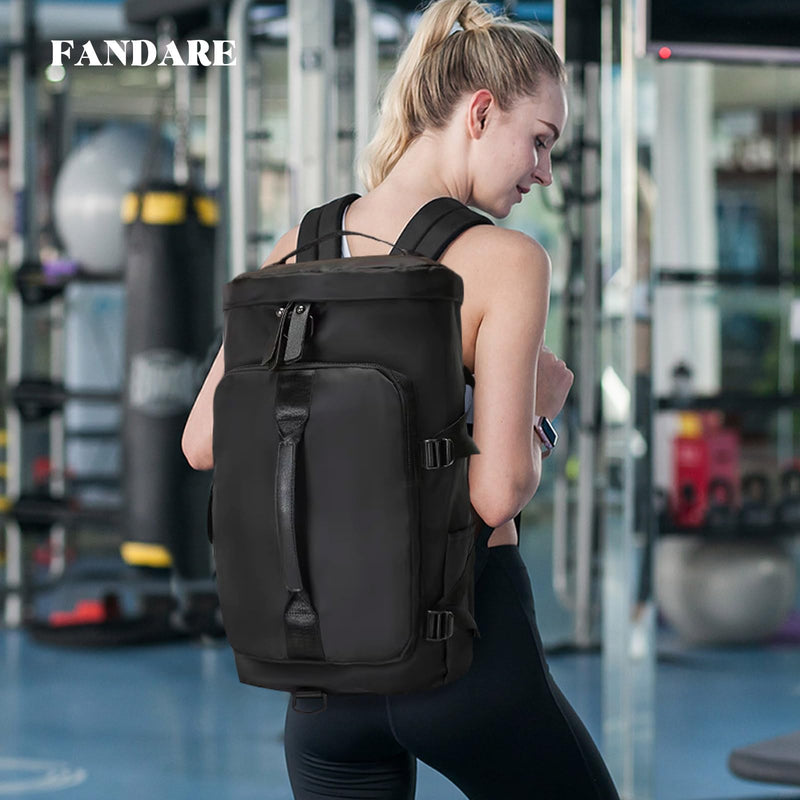 FANDARE Sports Gym Bag for Women Crossbody Shoulder Bag 3 in 1 Men Laptop Business Backpack Weekender Overnight Flight-Approved Duffle Bags with Shoe Compartment Tote Handbags Black