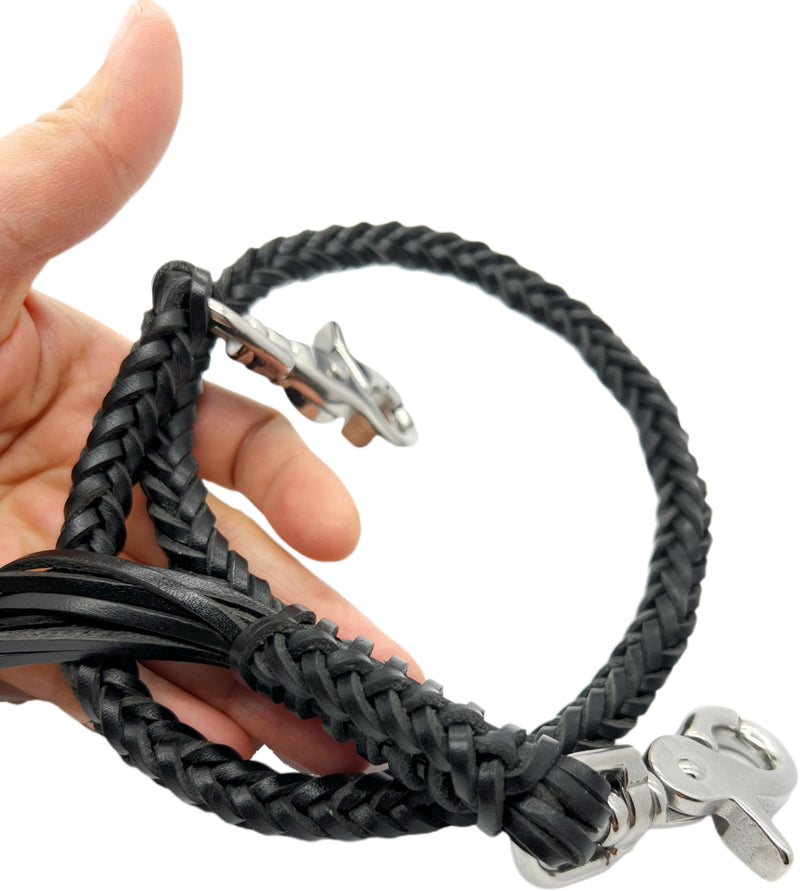 Braided Genuine Leather Wallet Chain With Swivel Trigger Snap ，Stylish Biker Punk Key Chain For Men Black 2