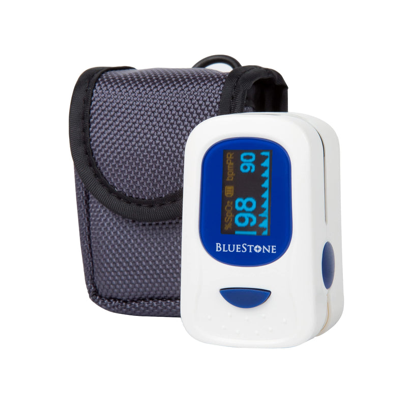 Finger Pulse Oximeter - Portable Fingertip Sensor Monitors Blood Oxygen Level and Heart Rate - Includes Carrying Case and Lanyard by Bluestone