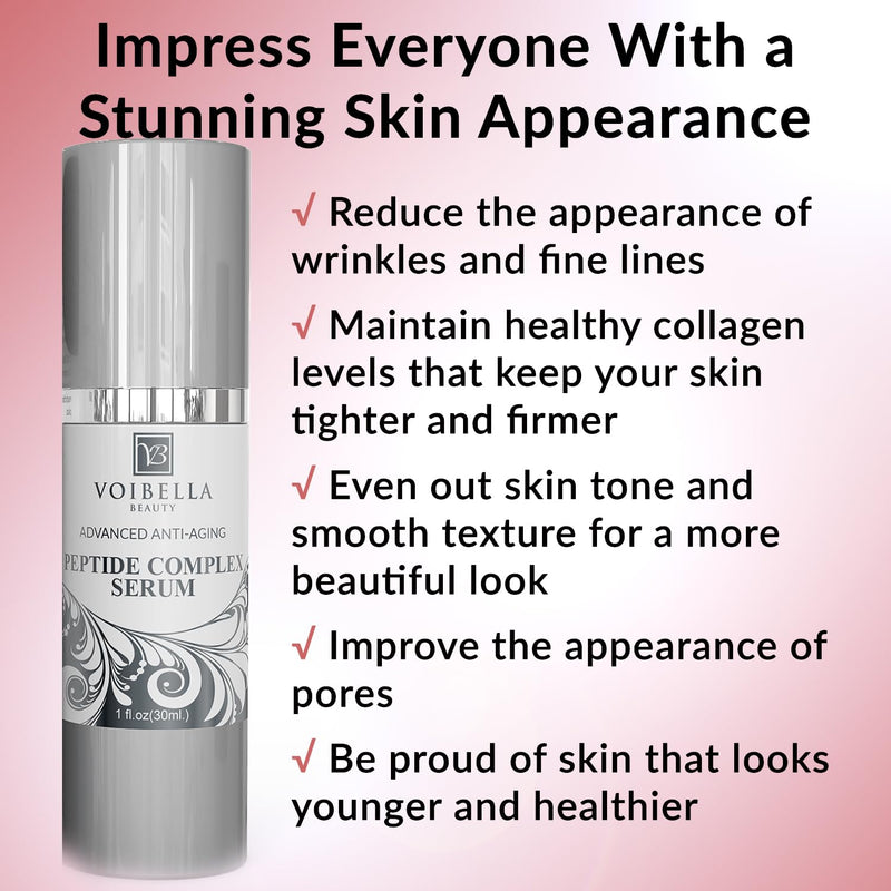 Peptide Complex Serum For Face & Collagen Support - Natural & Organic | Anti Aging Skin Serum, Peptides, Hyaluronic Acid, Amino Acids & Vitamin E for Wrinkles, Hydrating, Firming & Elasticity