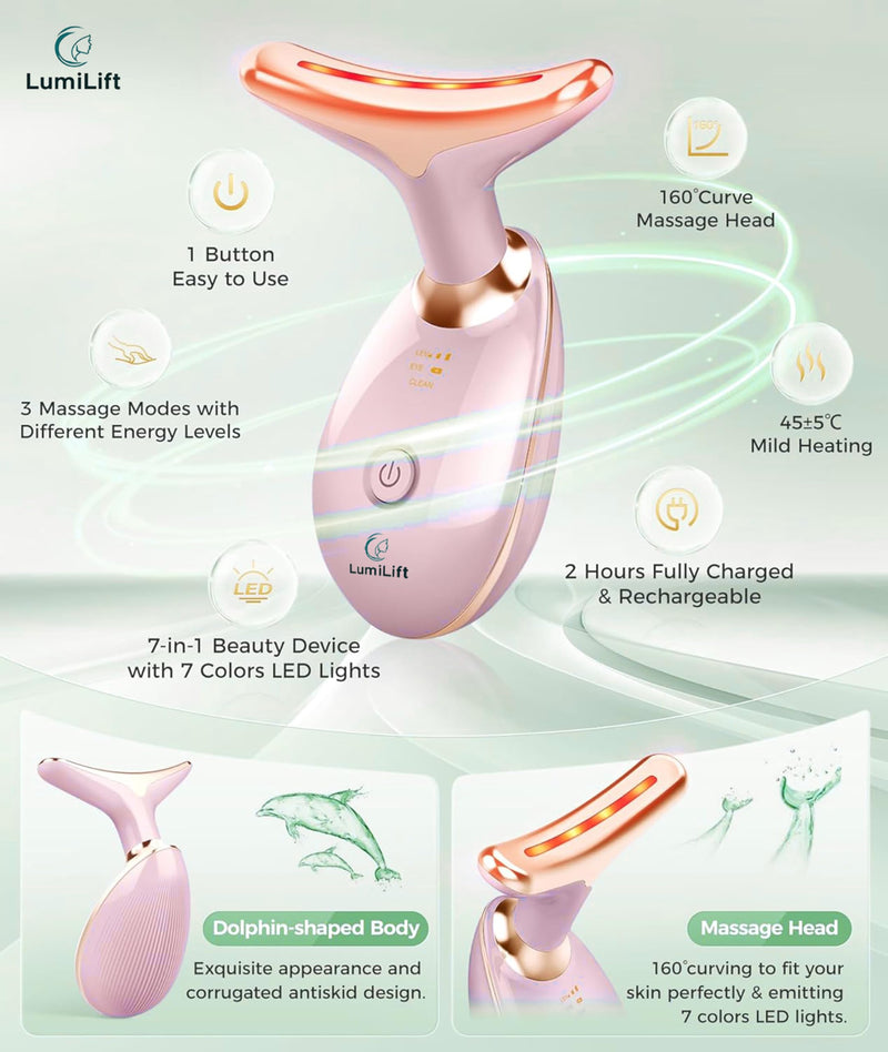 LumiLift 7-in-1 Led Facial Sculptor - Face Light Therapy Device, Anti-Aging - Neck & Face Massager Tool, True Beauty Glow Facial Massager - Face Lift Device, Face Sculpting Tool (Black) Black