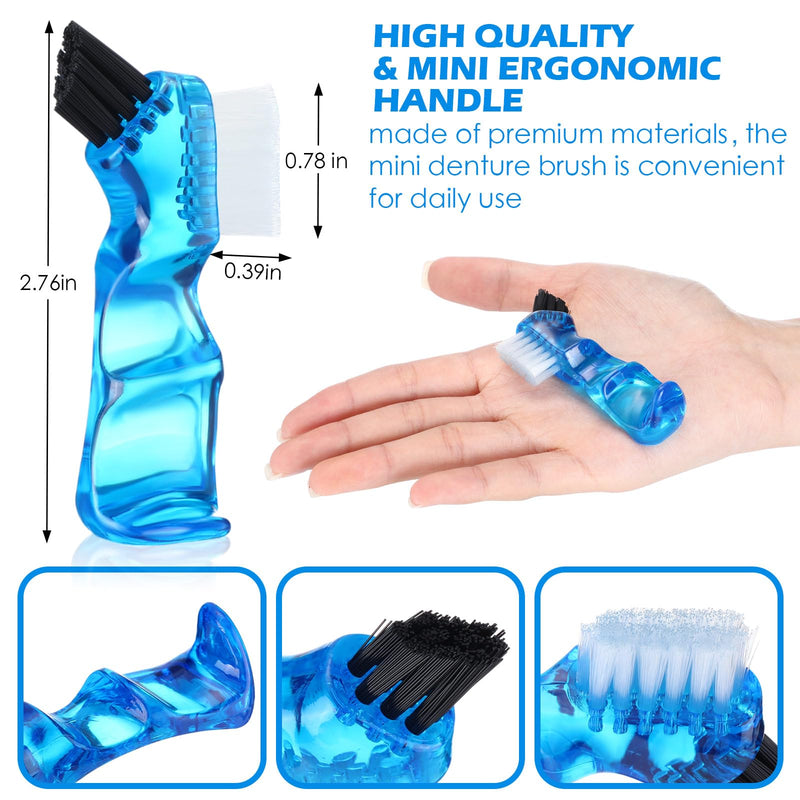 [Australia] - Tioncy 10 Pcs Small Portable Denture Brushes Double Sided Mini Denture Cleaning Toothbrush for False Teeth with Multi-layered Bristles and Blue Handle for False Teeth Hygiene Cleaning Care 