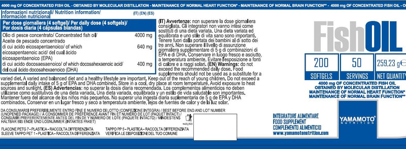 [Australia] - YAMAMOTO Nutrition, fish oil - molecular distillation in 200 soft capsules, dietary supplement with Omega 3 EPA and DHA from fish oil, gluten and lactose free, 116.5 g 259.23 g (pack of 1) 