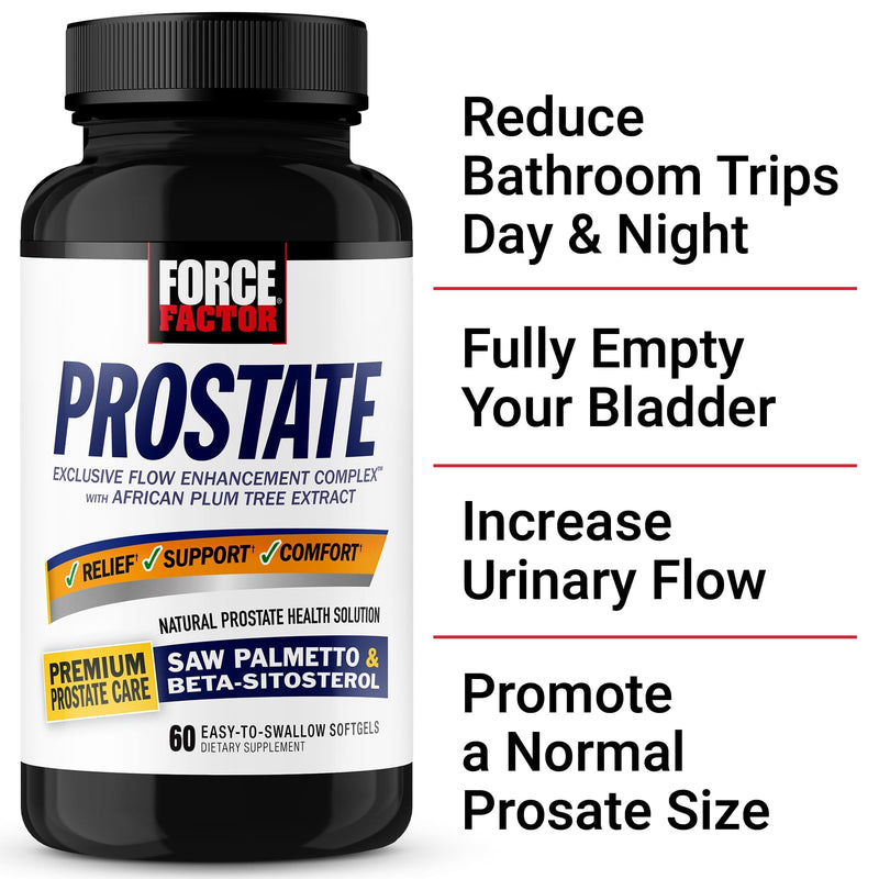 [Australia] - Force Factor Prostate Saw Palmetto and Beta Sitosterol Supplement for Men, Prostate Health/Size Support, Urinary Relief, Bladder Control, Reduce Nighttime Urination, 60 Softgels 